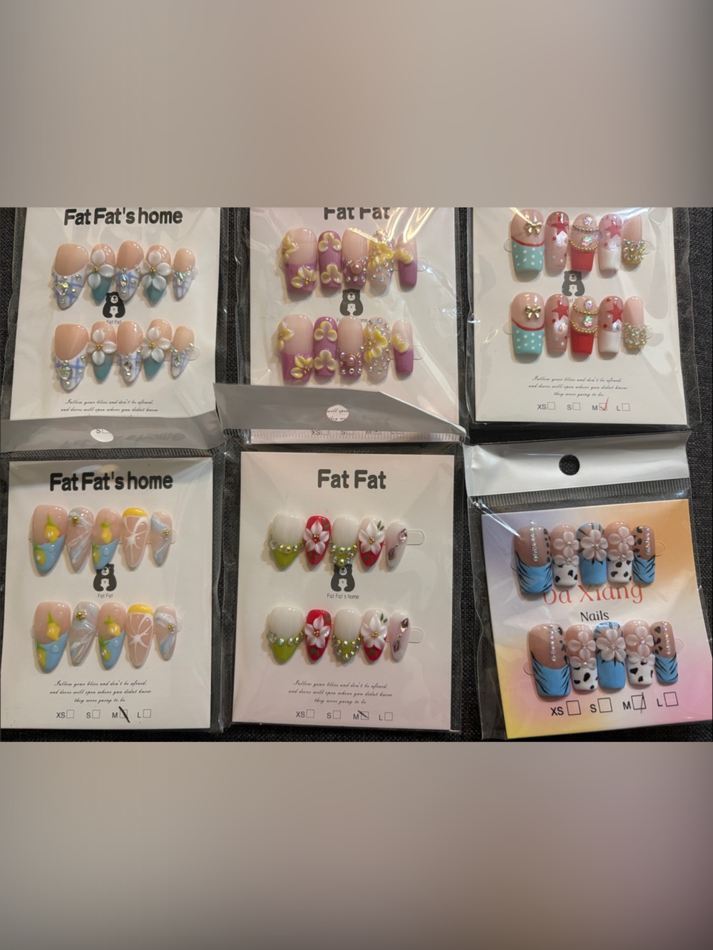 6 Pair Handmade Acrylic Press-on nails Size M